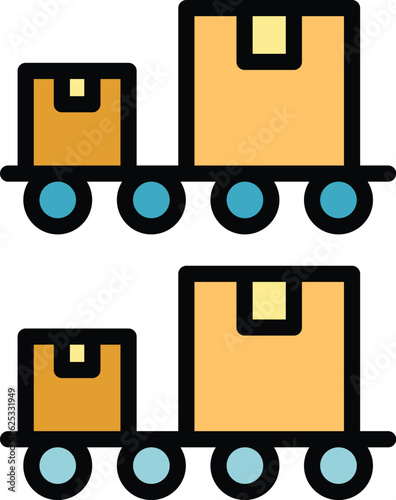 Factory conveyor icon outline vector. Robot machine. Industry production color flat