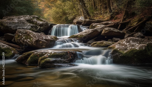 Tranquil scene of flowing water in majestic wilderness area generated by AI