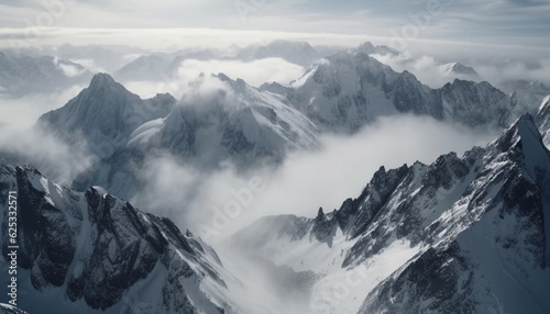 Majestic mountain range  high up in the winter sky generated by AI
