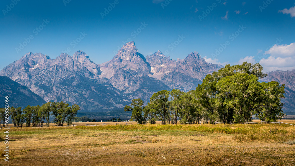 Naklejka premium Landscape Photo of the Teton Range from Mormon Row in Grand Teton National Park, Wyoming, USA