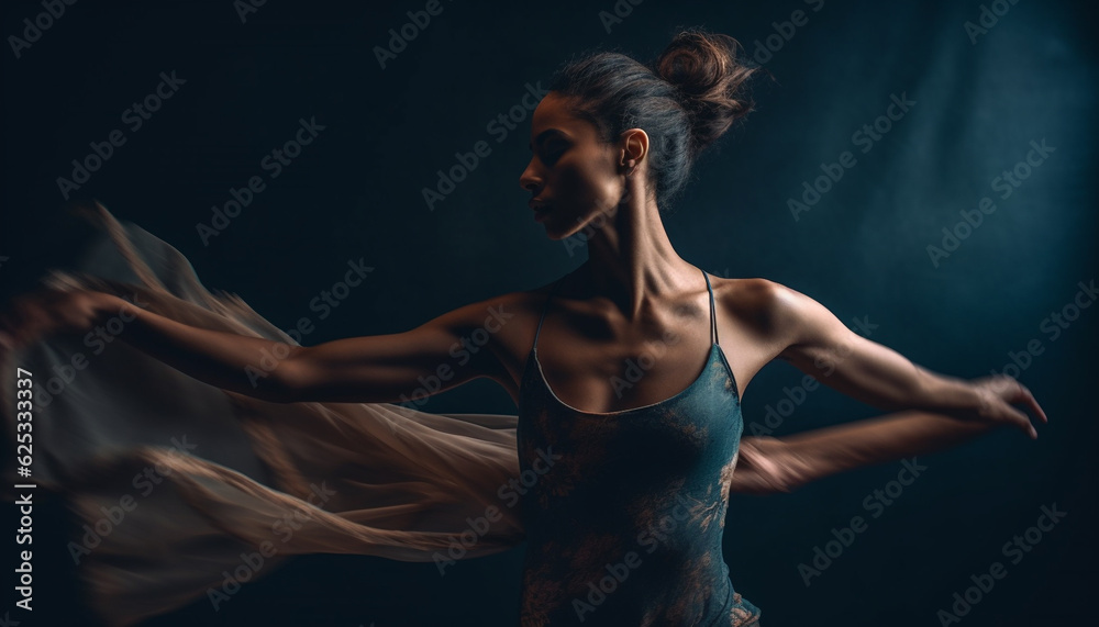 One beautiful woman, young and elegant, dancing with grace generated by AI - obrazy, fototapety, plakaty 