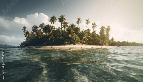 Idyllic tropical coastline  palm trees sway in tranquil Caribbean waters generated by AI