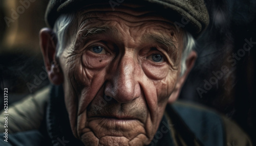 Serious senior man with gray hair looking at camera outdoors generated by AI