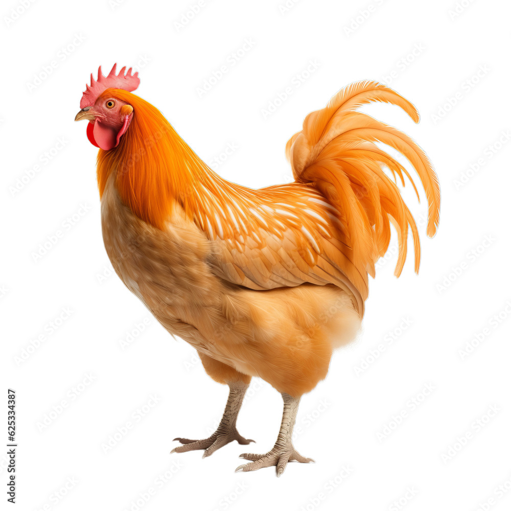 Fototapeta premium a brown and white rooster standing on a white background