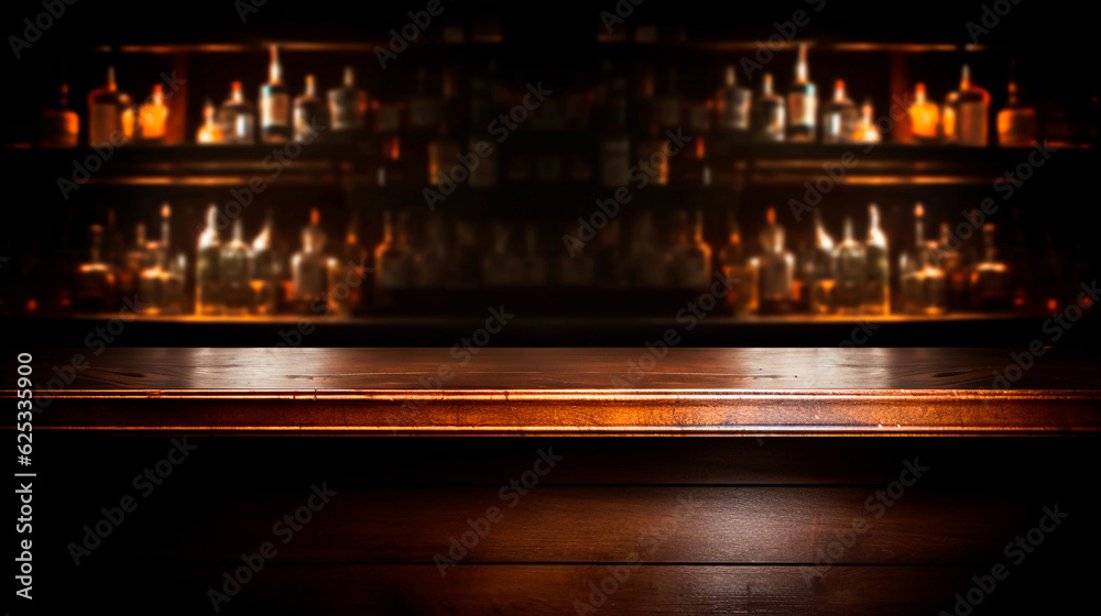 bar counter blurred dark background, background for menu and special offers. Generative AI