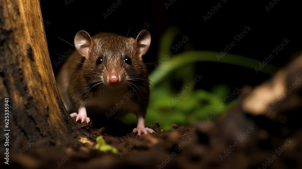 Mouse in garden at night closeup portrait bokeh - Generative AI Mouse in garden at night closeup portrait bokeh - Generative AI