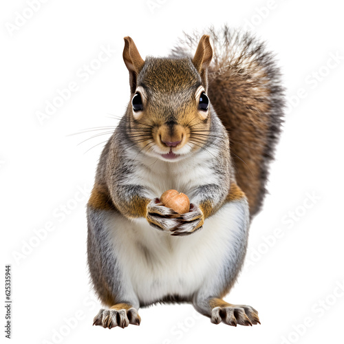 Eastern grey squirrel eat nut, hold nut, transparent background, png