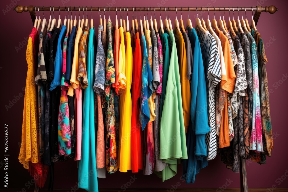 Fashionable colorful clothes on a hanger. ai generative Fashionable colorful clothes on a hanger. ai generative