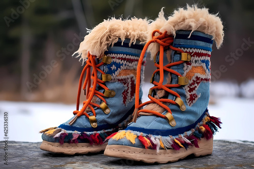 Mukluk - Inuit - Soft, fur-lined boots traditionally worn by Arctic Indigenous peoples (Generative AI) photo