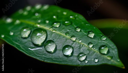 Fresh green leaf with dew drop, nature beauty in close up generated by AI