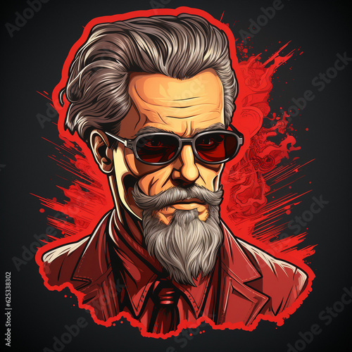 Graphic image of a stylish man with glasses. High quality illustration