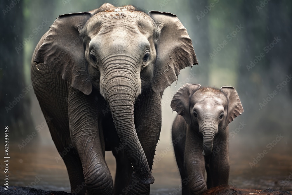 Obraz premium elephant and baby elephant. ai generative