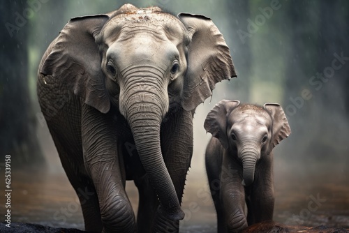 elephant and baby elephant. ai generative