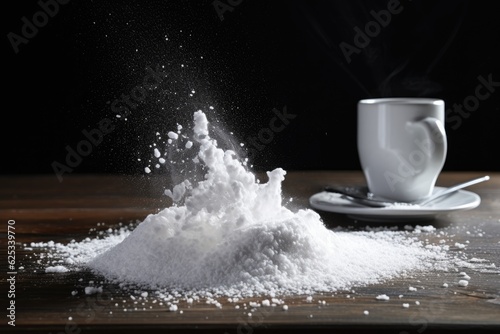 stevia sweetener, aspartame piled on the table. ai generative photo