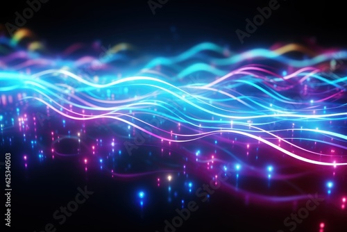 Abstract Neon background Glowing dynamic lines. abstract futuristic background with pink blue glowing neon moving high speed wave lines and bokeh lights. Data transfer concept. Made With Generative AI