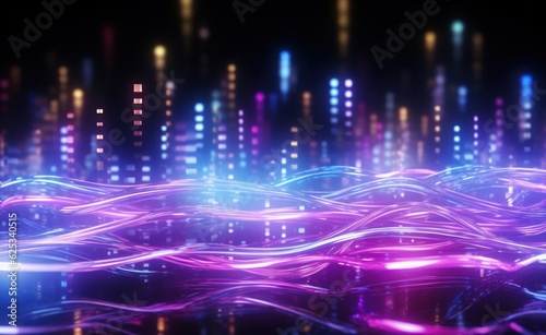 Abstract Neon background Glowing dynamic lines. abstract futuristic background with pink blue glowing neon moving high speed wave lines and bokeh lights. Data transfer concept. Made With Generative AI