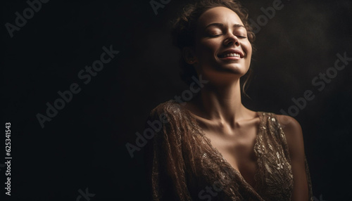 Young adult women smiling in a studio shot  exuding sensuality generated by AI
