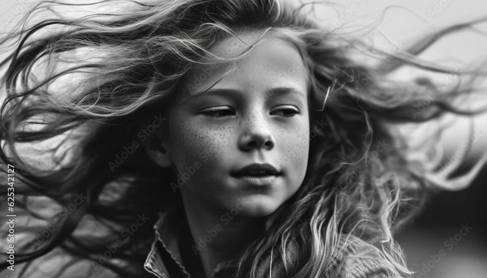 Beautiful young woman with long brown hair looking at camera outdoors generated by AI Beautiful young woman with long brown hair looking at camera outdoors generated by AI