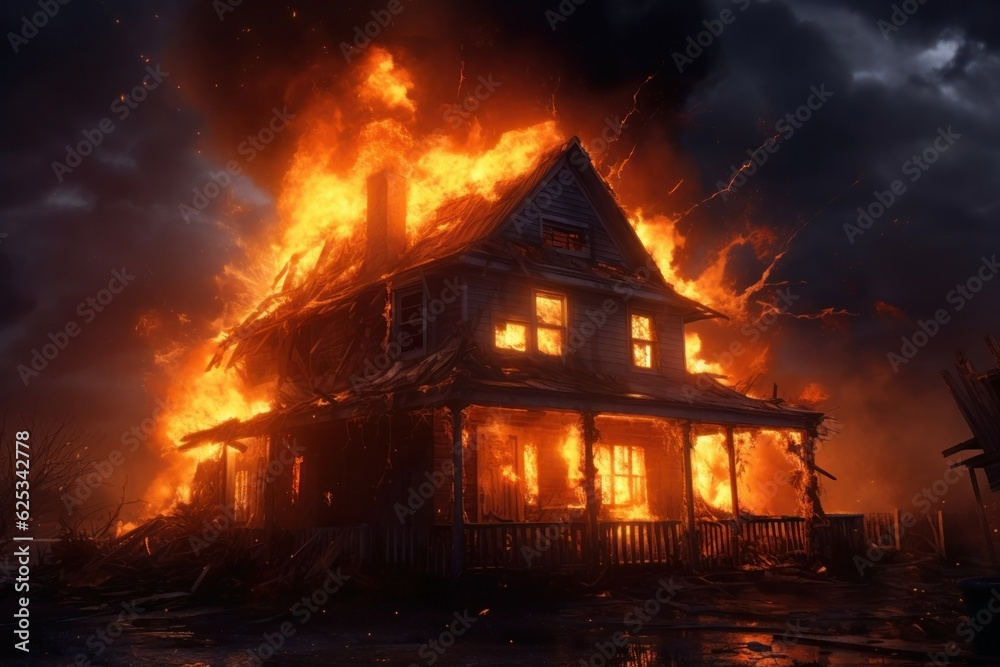 old mansion on fire. two story mansion. old mansion on fire. two story mansion.