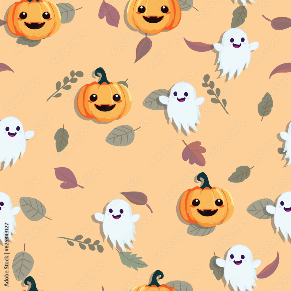 Cute Halloween seamles pattern with various horor and spooky element for fabric design, background, template, layout, print paper. Cute Halloween seamles pattern with various horor and spooky element for fabric design, background, template, layout, print paper.