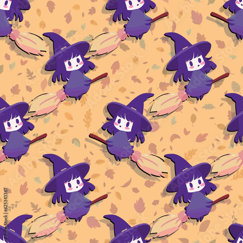 Cute Halloween seamles pattern with various horor and spooky element for fabric design, background, template, layout, print paper.
