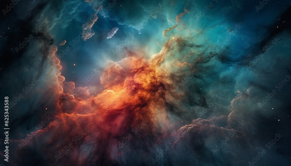 Abstract galaxy exploding in a blue nebula sky, mysterious nature generated by AI