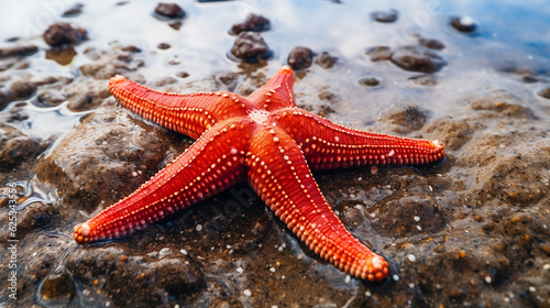 Orange red starfish on the beach - Generative AI