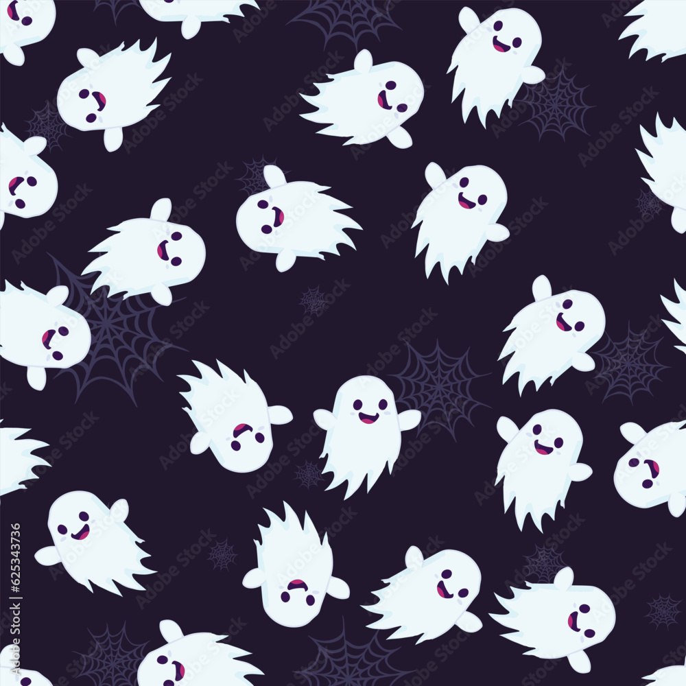 Cute Halloween seamles pattern with various horor and spooky element for fabric design, background, template, layout, print paper.