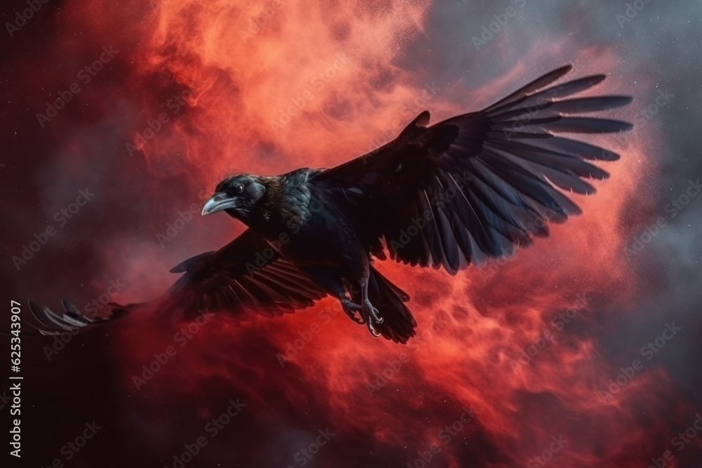 Fototapeta premium a black raven in flight
