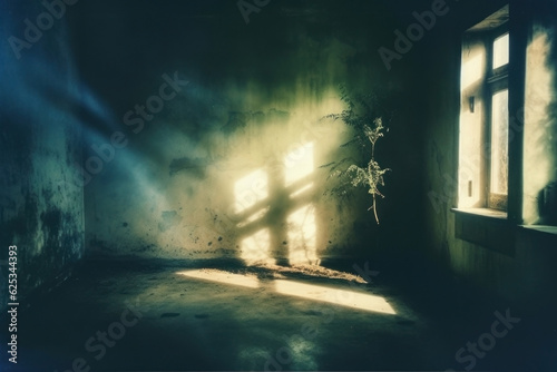 empty abandoned room. sun rays lighting the place.
