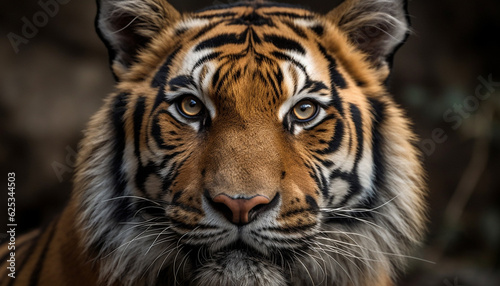 Majestic tiger staring with aggression  beauty in nature tranquility generated by AI