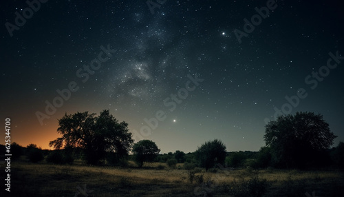 Tranquil star field illuminates nature beauty in panoramic landscape generated by AI