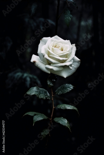 fantasy white rose in a horror forest.