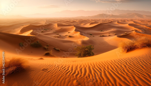 Tranquil sunset over majestic sand dunes in arid Africa generated by AI