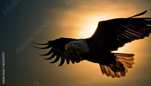 Majestic bird of prey, the bald eagle, soars in freedom generated by AI © djvstock