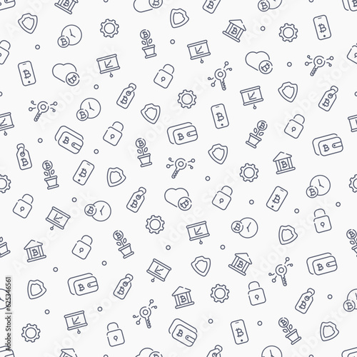 Seamless cryptocurrency background. Cryptocurrency icons in flat style. Vector illustration