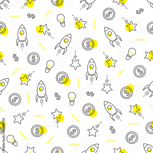 Business start up, project start up, successful idea presentation concept seamless pattern. Vector illustration