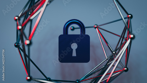 Quantum communication cryptography and internet security concept expressed as a padlock, 3d rendering