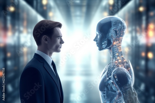 The man opposite the AI. The concept of confrontation between humanity and artificial intelligence