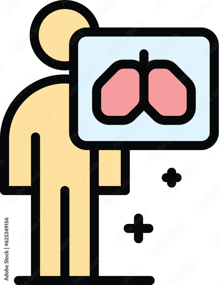 Xray treatment icon outline vector. Cancer patient. Lung chest color flat Xray treatment icon outline vector. Cancer patient. Lung chest color flat