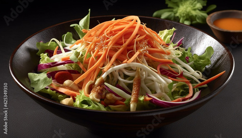 Fresh gourmet salad bowl with organic vegetables and seafood appetizer generated by AI