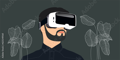 Man wearing virtual reality headset. Vector illustration concept.