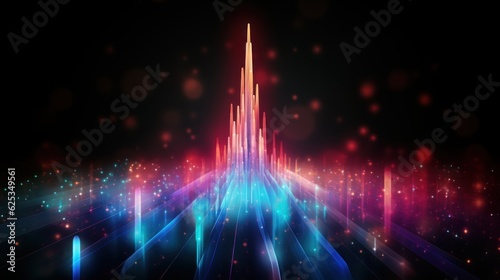 Neon light geometric objects background. abstract futuristic background with pink blue glowing neon moving high speed wave lines and bokeh lights. Data transfer concept. Made With Generative AI. 