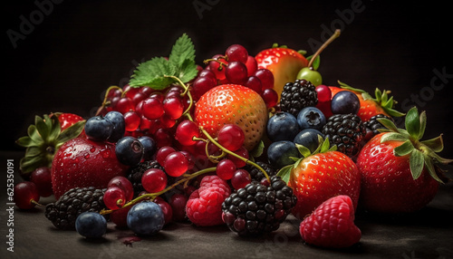 Summer berry collection ripe  juicy  and fresh from nature abundance generated by AI