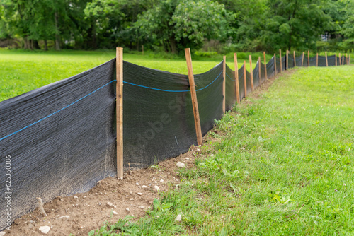 Canvastavla Silt Fence fabric with wooden posts installed prior to the start of construction