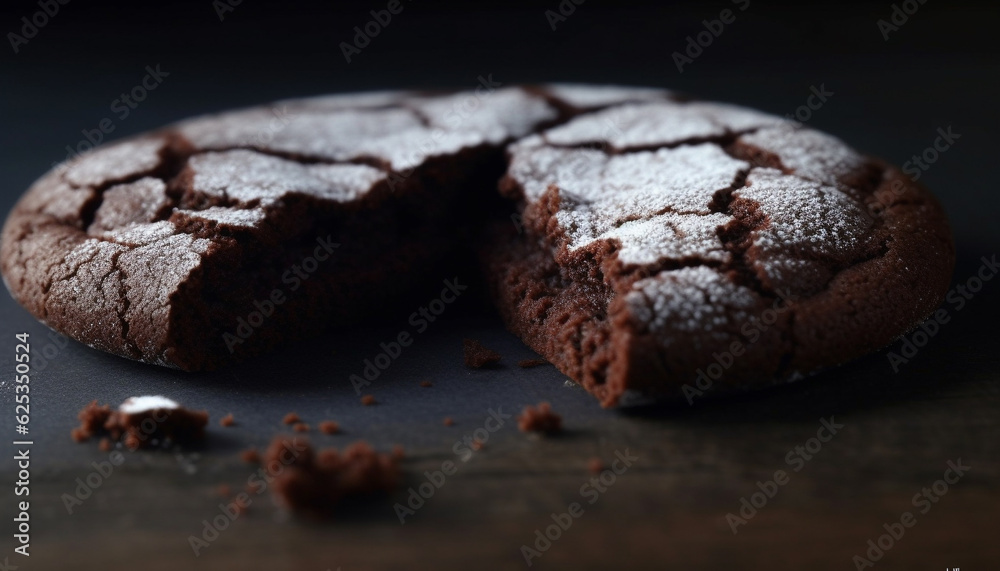 Indulgent homemade chocolate chip cookie stack on rustic wood plate generated by AI Indulgent homemade chocolate chip cookie stack on rustic wood plate generated by AI