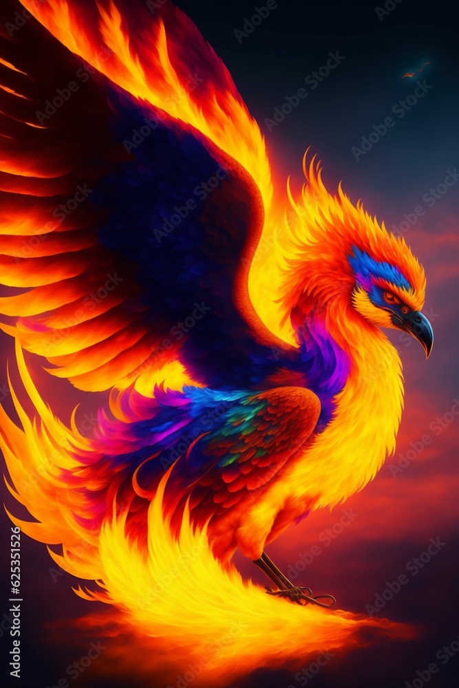 phoenix with radiant colors, generative ai