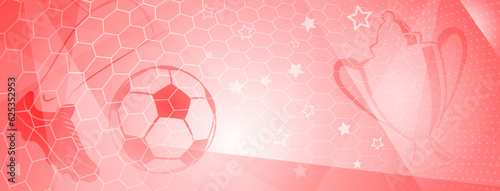 Abstract soccer background with big football ball and other sport symbols in red colors