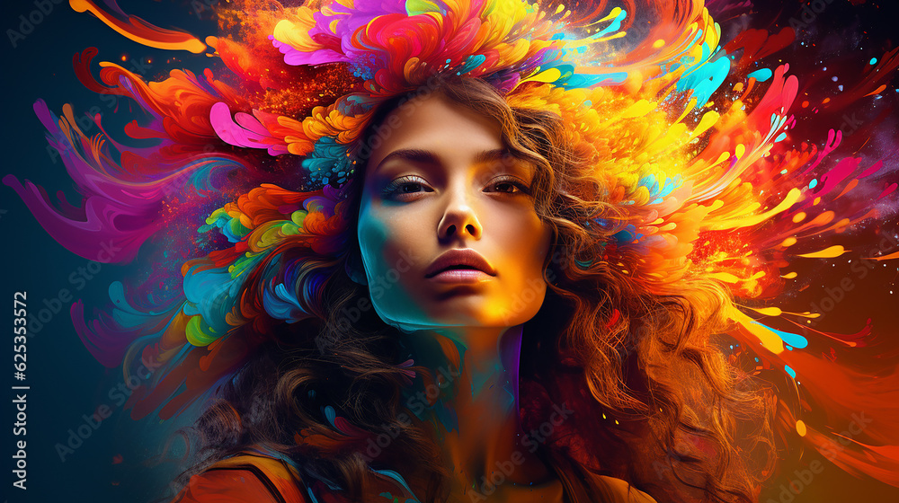 Woman with colorful brush hair