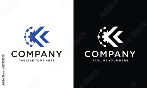 Letter k tech for dot on a black and white background.